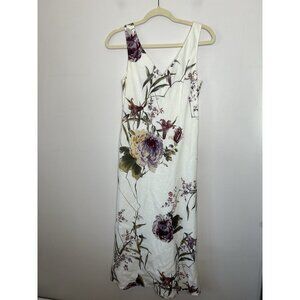 Jones New York Maxi Dress Womens White Floral 100% Linen Beachy Y2K Size 8
